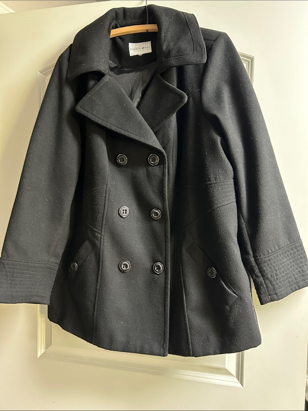 Fashion Bug Black Double-Breasted Pea Coat